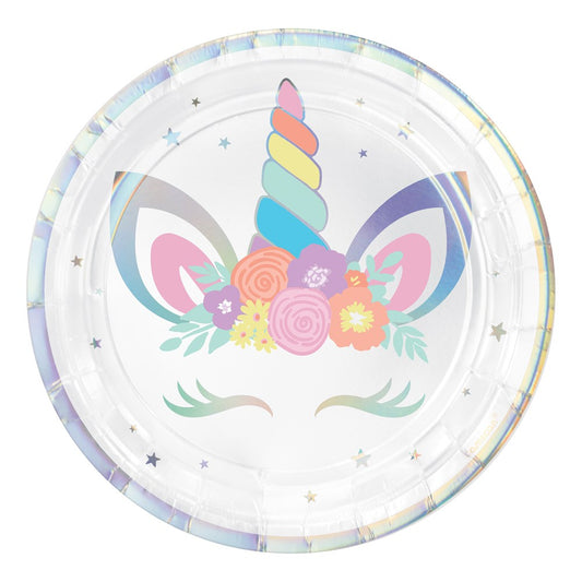 Unicorn Party Iridescent Round 7in Plate 8ct