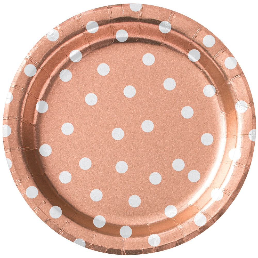 Rose Gold Metallic Confetti Dots 6.75in Paper Plate 8ct