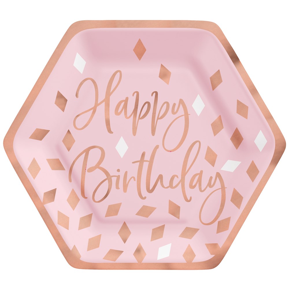 Blush Birthday 7in Hexagon Plate Metallic