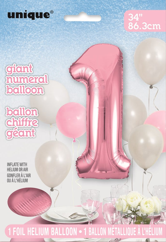 Jumbo Foil Number Balloon 34in - Lovely Pink 1