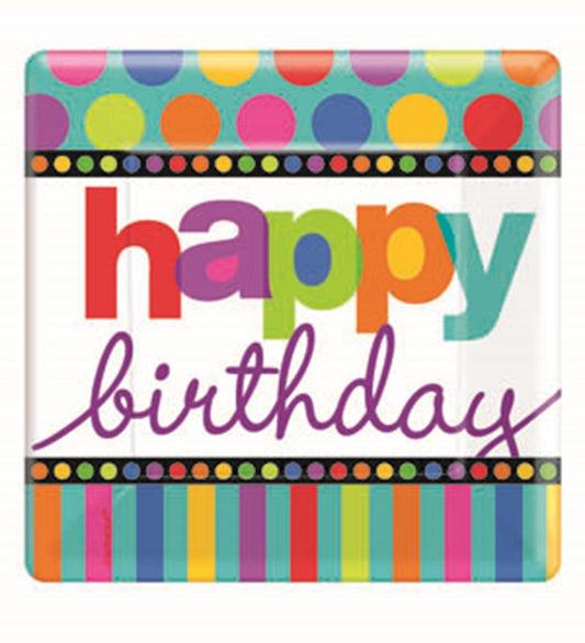 Dots and Stripes Plate (S) sq Happy B