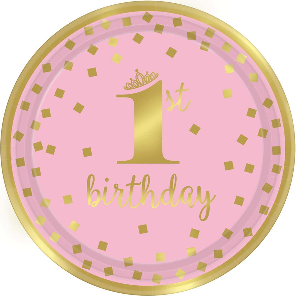 Gold 1st Birthday Plate 9in 8ct Girl