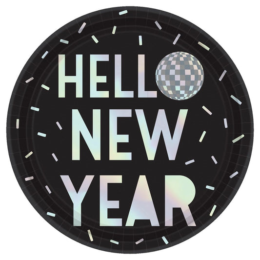 Platos redondos iridiscentes de bola de discoteca de Año Nuevo de 9 pulgadas