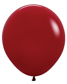 Glossy deep red 18-inch round latex balloon with tied end.