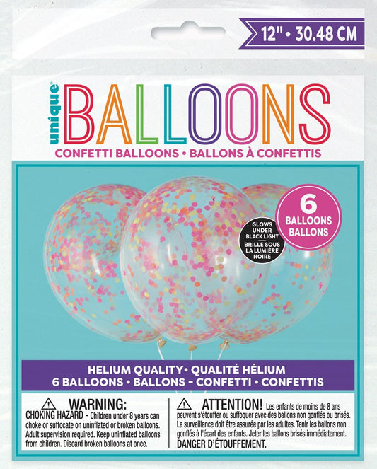 Confetti Balloon Clear 6ct - Neon