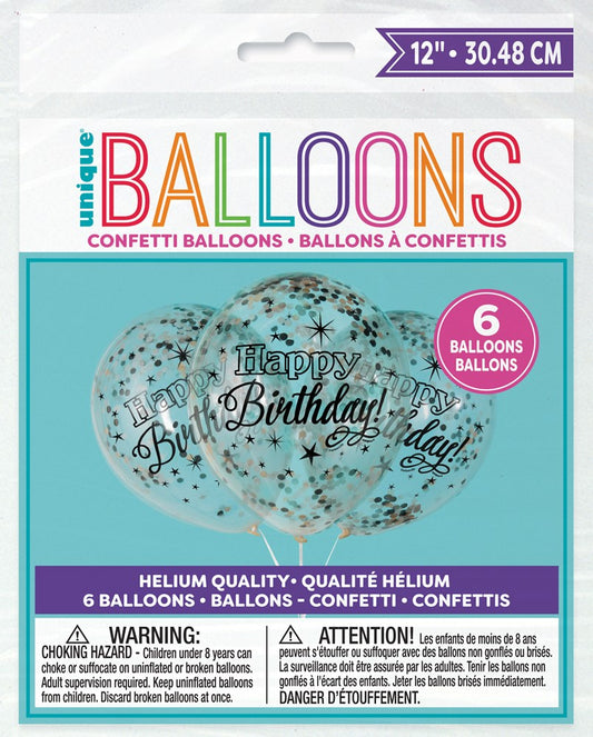 Clear Confetti Balloon 12in 6ct - Glitzy Birthday