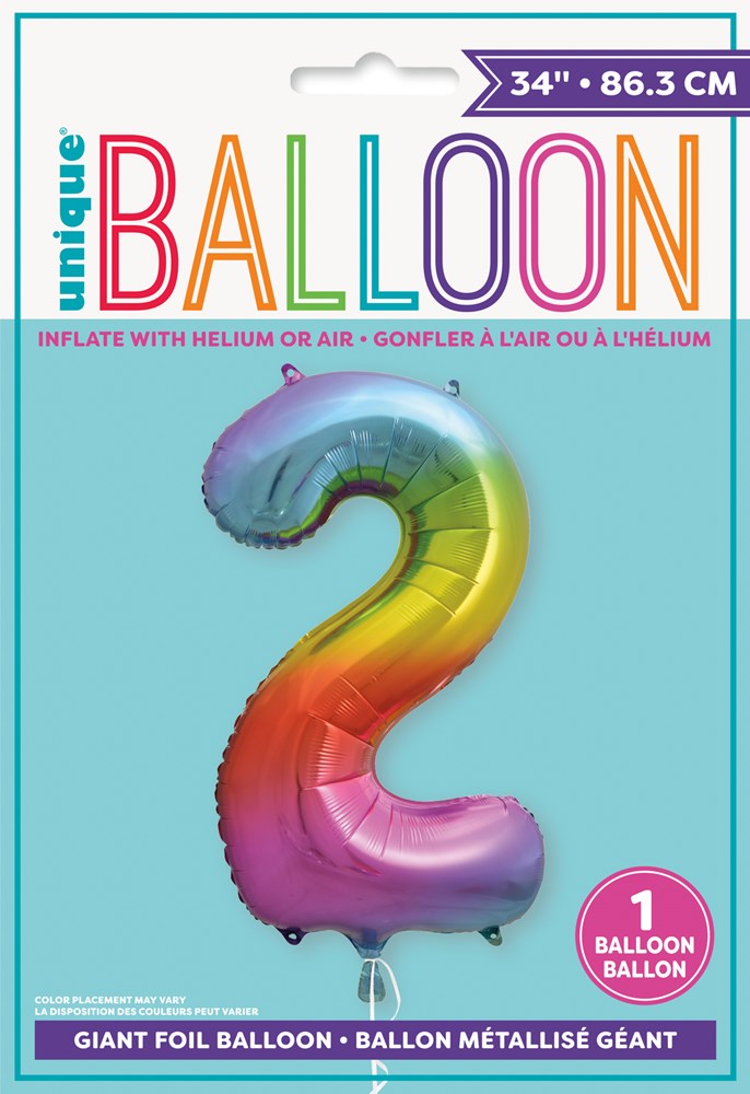 Jumbo Foil Number Balloon 34in Rainbow - 2