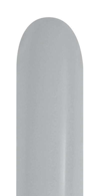 Single grey 260 Sempertex deluxe latex balloon, elongated and smooth surface, uninflated.