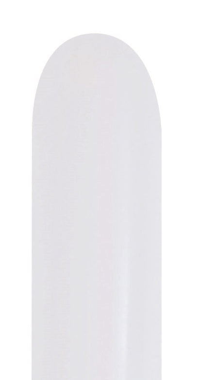 Long, slender pearl white latex balloon with a smooth, glossy finish.