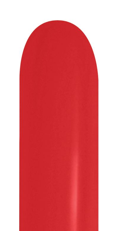 Glossy metallic red latex balloon in a long, narrow 260 shape.