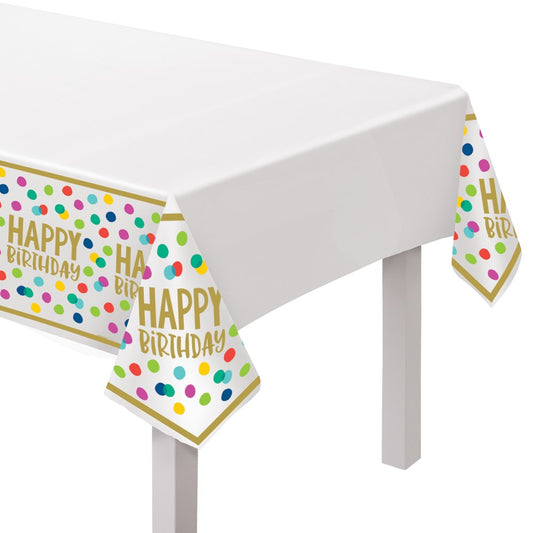 Happy Dots Plastic Table Cover 102inX54in-Dis