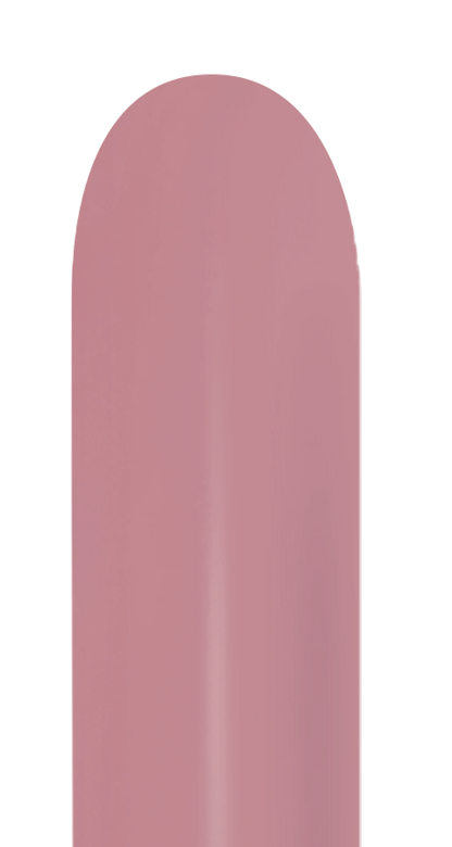 Glossy rosewood pink latex balloon with elongated oval shape, uninflated.