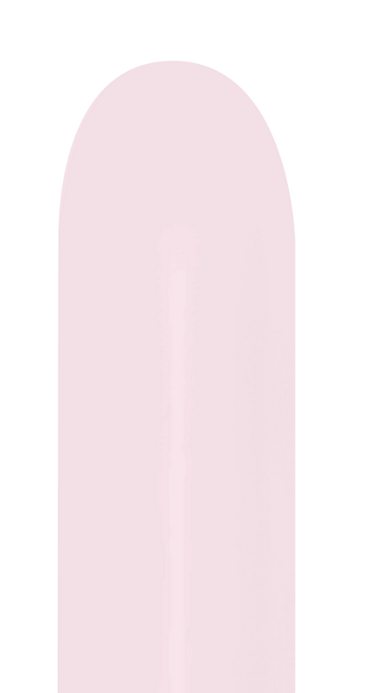 Pastel matte pink 260 Sempertex latex balloon, elongated shape, smooth texture.