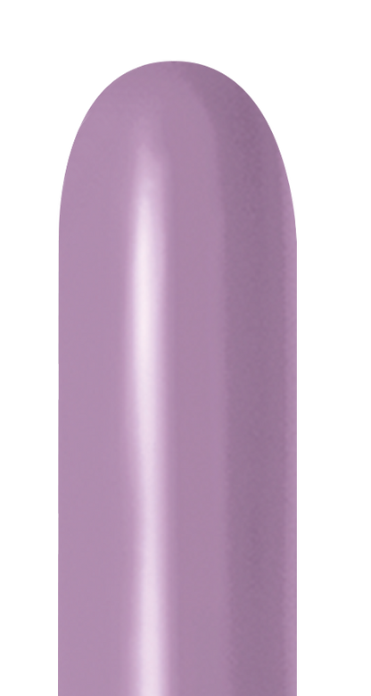 Single pastel dusk lavender latex balloon with smooth, glossy finish and classic oval shape.