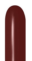 Long, narrow merlot red latex balloon with a smooth, shiny surface, designed for twisting and shaping.