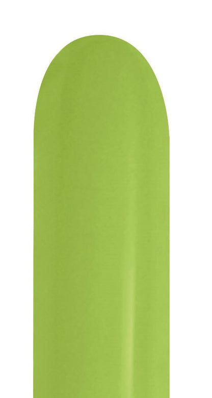 Bright key lime green latex balloon with a smooth, elongated oval shape.