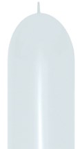 White elongated latex balloon with a round tip and attached string loop at the top.