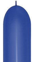 Royal blue elongated latex balloon with a tied end for party decoration.