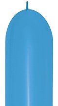 Neon blue elongated latex balloon with a narrow tip and smooth surface.