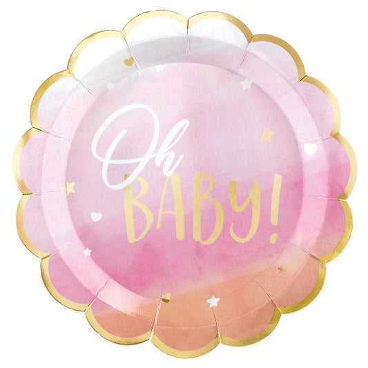 Plate Oh Baby Girl Shaped 10.5in Met 8ct