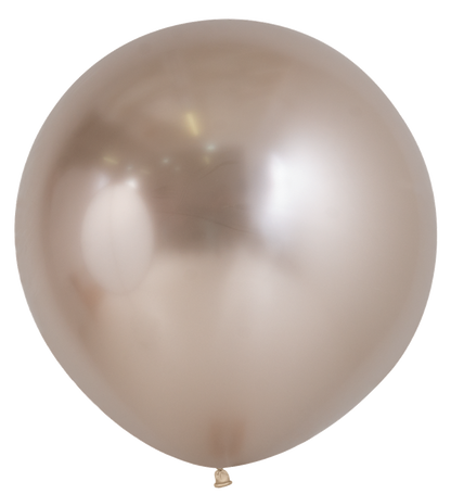 24-inch champagne-colored latex balloon with a glossy, reflective finish.