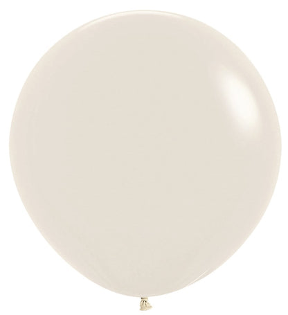 Large round pastel cream latex balloon inflated to full size with smooth, shiny surface.
