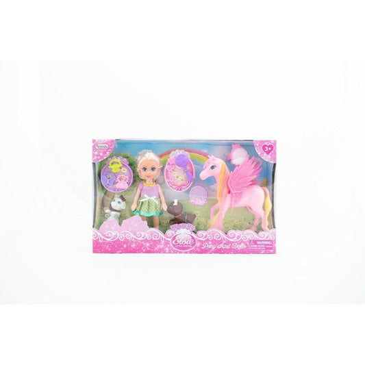 6.5inDoll and 6in Pony Play Set W/Pets In Window Box - Toy World Inc