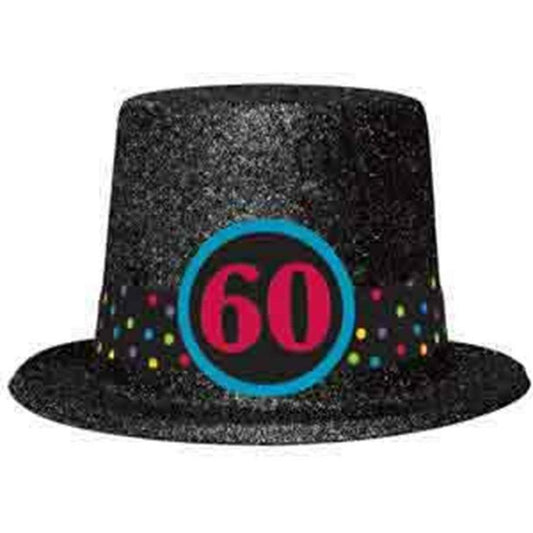 60th Birthday Gillter Top Hat - Toy World Inc