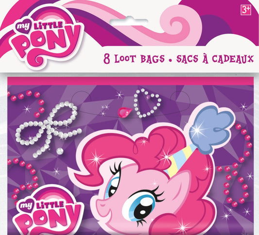 Pink My Little Pony loot bag featuring a cheerful pony with balloon art tail and heart-shaped beads design.