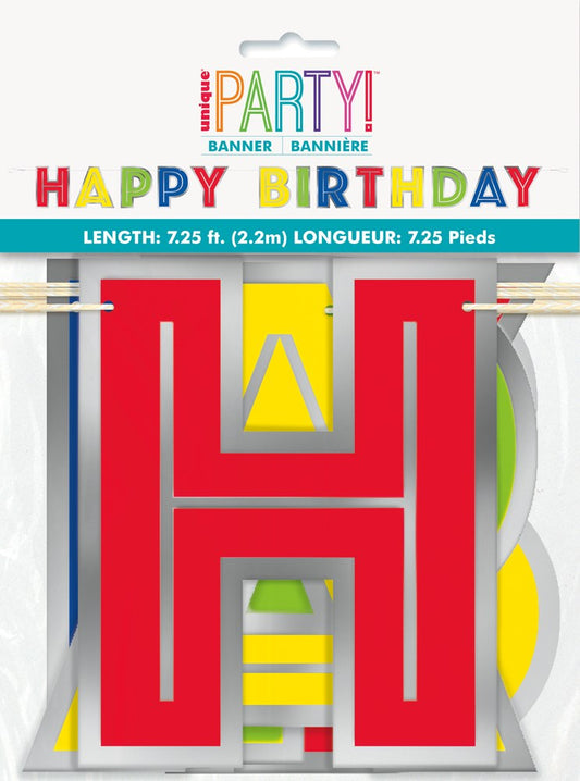 Pancarta de feliz cumpleaños arcoíris 7.25ft - Plata