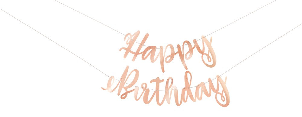 Pancarta de feliz cumpleaños con texto en oro rosa de 7 pies