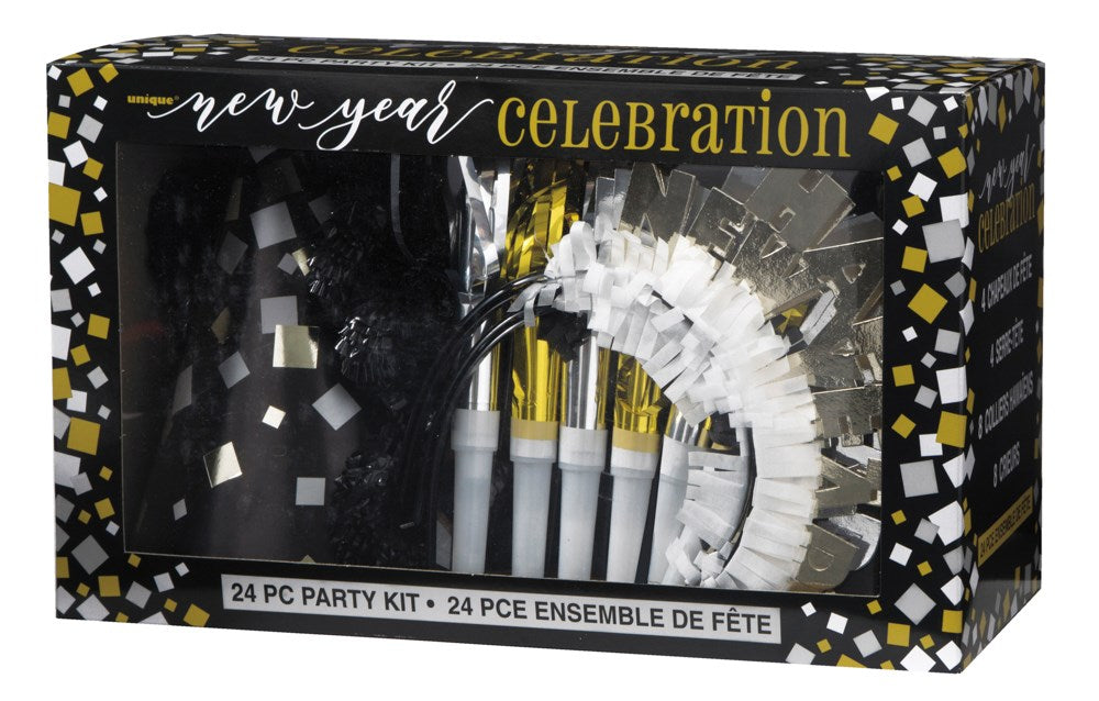 Silver and Gold Foil New Years Eve Party Kit For 8