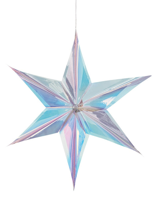 Estrella de lámina colgante iridiscente luminosa
