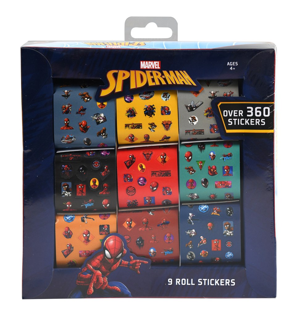 Caja de 9 rollos de pegatinas de Spiderman con más de 360 pegatinas