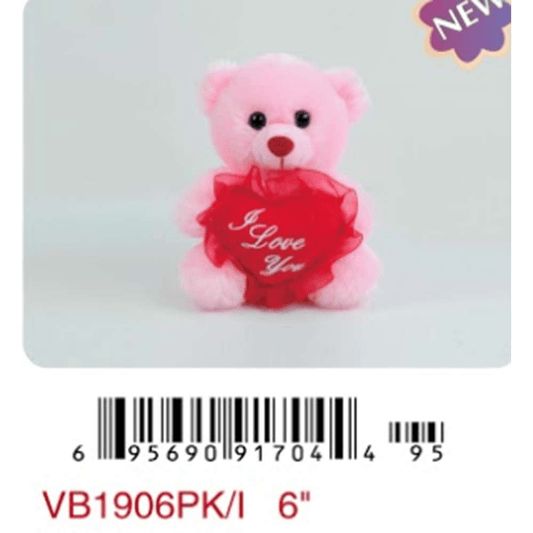 6in Pink Bear I Love You-12ct - Toy World Inc