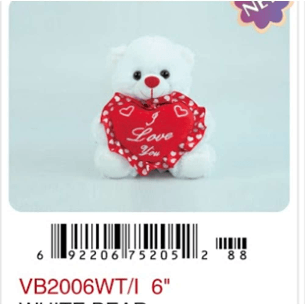 6in White Bear I.L.Y. - Toy World Inc