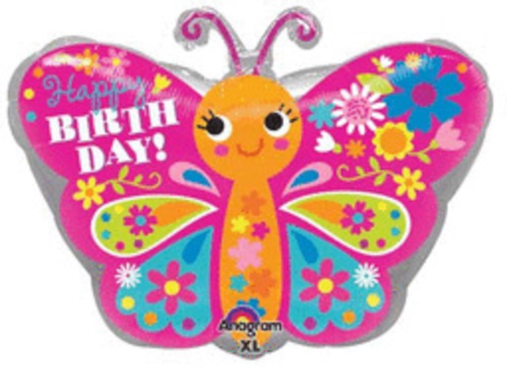 Happy Birthday Cute Butterfly 18in Foil Balloon