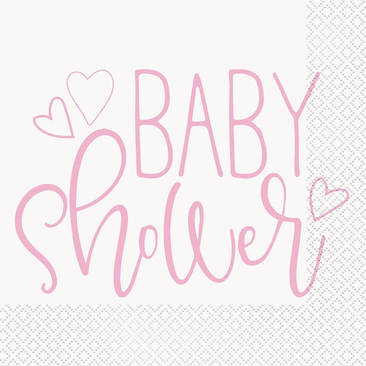 Baby Shower Corazón - Servilleta Rosa (L) 16ct