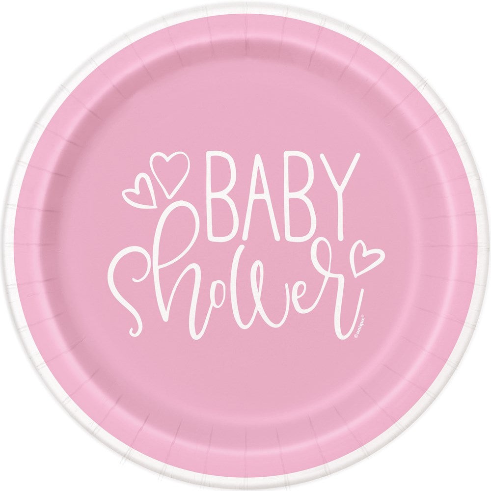 Baby Shower Heart - Pink Plate 7in 8ct