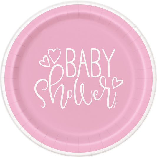 Baby Shower Corazón - Plato Rosa 7in 8ct
