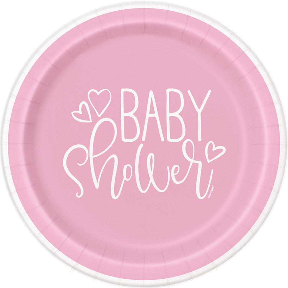 Baby Shower Heart - Pink Plate (L) 8ct