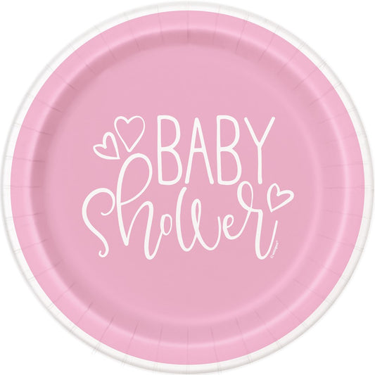 Baby Shower Heart - Pink Plate (L) 8ct