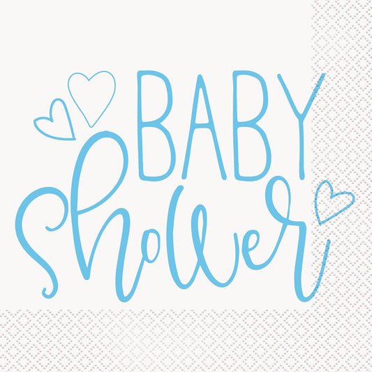 Baby Shower Heart - Blue Napkin (L) 16ct