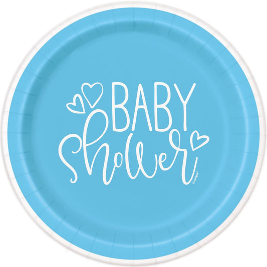 Baby Shower Corazón - Plato Azul Almuerzo 8ct