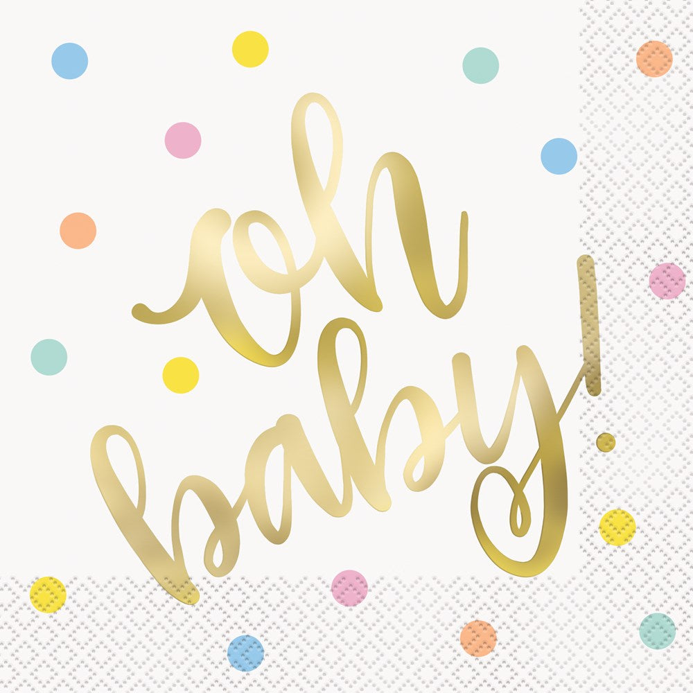 Oh Baby Gold Baby Shower Napkin (L) 16ct
