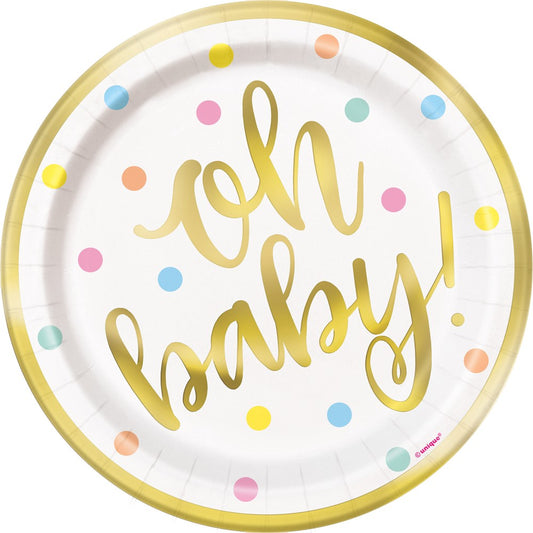 Oh Baby Gold Baby Shower Plate (S) 8ct