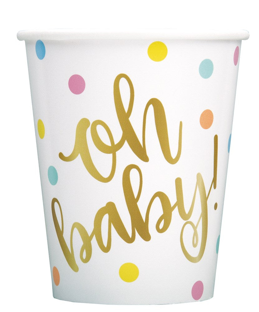 Oh Baby Gold Baby Shower Cup 9oz 8ct