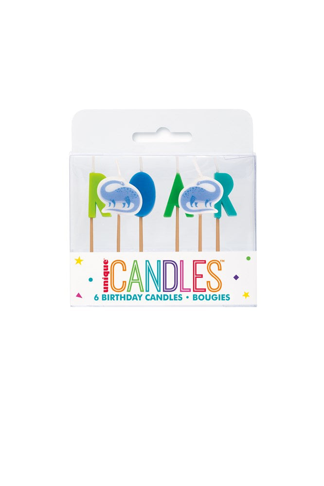 Blue and Green Dinosaur Pick Birthday Candle 6ct