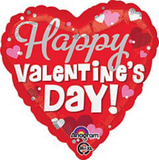 Happy Silver Valentine Day 17in Foil Balloon FLAT DISCONTINUED