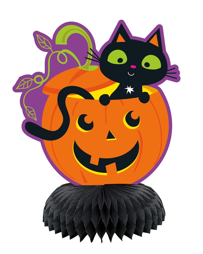 Cat and Pumpkin Halloween Mini Honeycomb Decor 6in 3ct